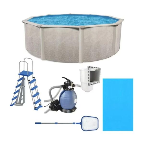 Aquarian 18-ft x 18-ft x 52-in Metal Frame Round Above-Ground Pool with Filter Pump and Ladder