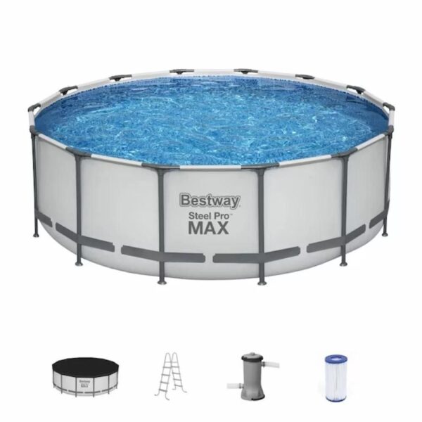 Bestway 14-ft x 14-ft x 48-in Metal Frame Round Above-Ground Pool with Filter Pump,Pool Cover and Ladder