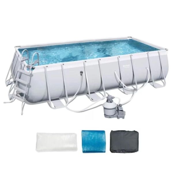 Bestway 18-ft x 9-ft x 48-in Metal Frame Rectangle Above-Ground Pool with Filter Pump,Ground Cloth,Pool Cover and Ladder