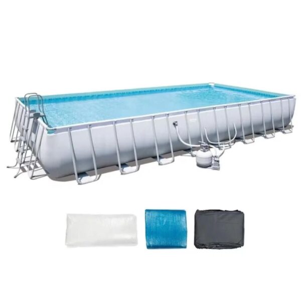 Bestway 31-ft x 16-ft x 52-in Metal Frame Rectangle Above-Ground Pool with Filter Pump,Ground Cloth,Pool Cover and Ladder