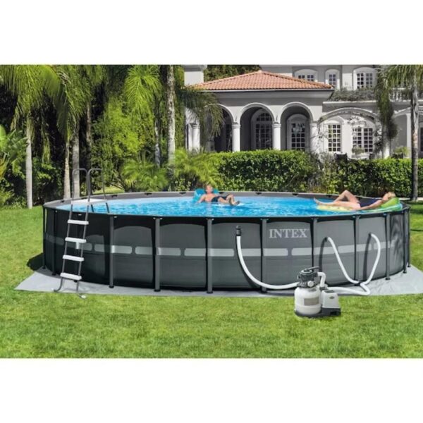 Intex 26-ft x 26-ft x 52-in Metal Frame Round Above-Ground Pool with Filter Pump,Ground Cloth,Pool Cover and Ladder