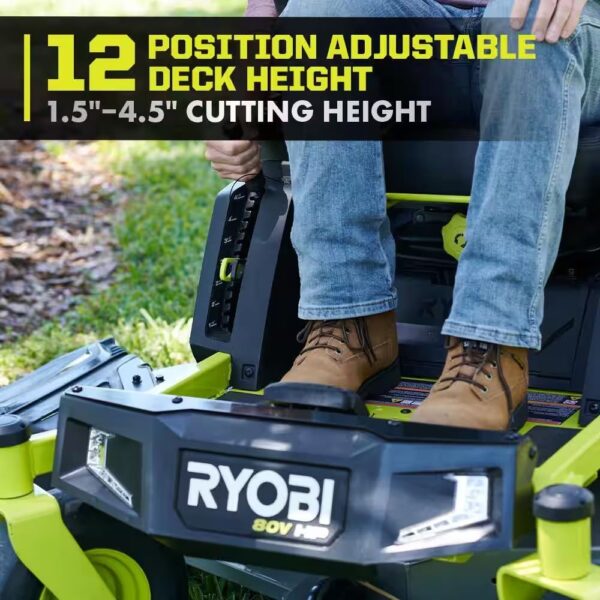 RYOBI 80V HP Brushless 54 in. Battery Electric Cordless Zero Turn Mower & Mulch Kit – 80V Batteries, 40V Batteries