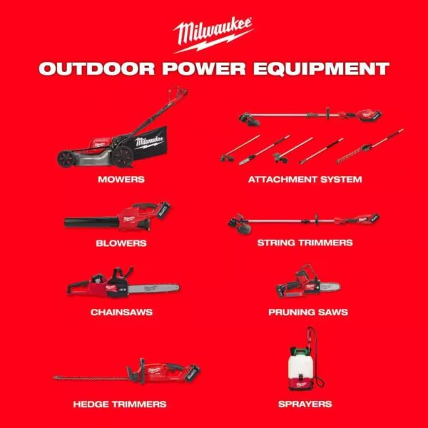 Milwaukee M18 FUEL 18V Cordless Mower, Dual Blower, String Trimmer, (4) QUIK-LOK Attachments, (5) 12.0 Ah Batteries, (2) Charger