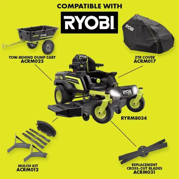 RYOBI 80V HP Brushless 54 in. Battery Electric Cordless Zero Turn Mower & Mulch Kit – 80V Batteries, 40V Batteries