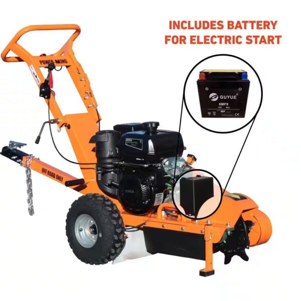 Power King 11 in. 14 HP Commercial Kohler Gas Powered Stump Grinder with Extra Set of Teeth, Tow Bar, Electric Start and Hour Meter