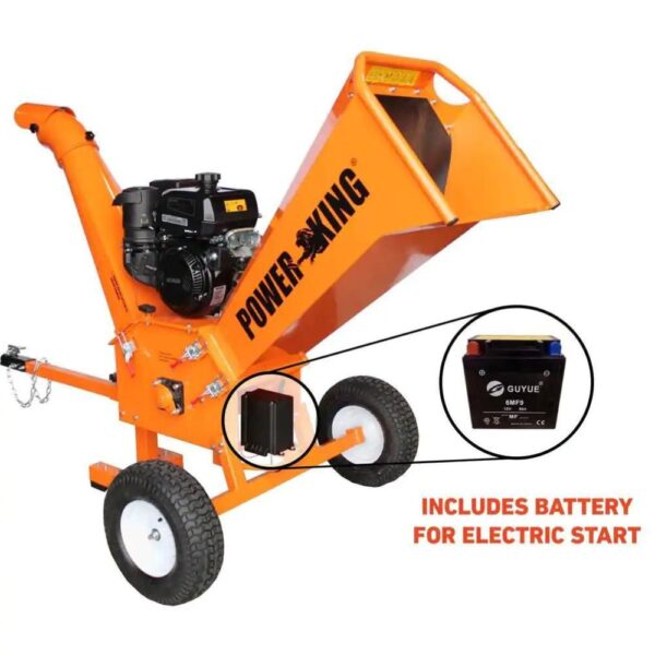 Power King 5 in. 14 HP Kohler Engine Gas Powered Commercial Chipper Shredder Kit, Electric Start, Hour Meter, Wheel Base Extension