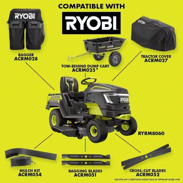 RYOBI 80V HP Brushless 42 in. Battery Electric Cordless Riding Lawn Tractor with (3) 80V 10Ah Batteries and Charger