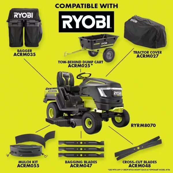 RYOBI 80V HP Brushless 46 in. Battery Electric Cordless Riding Lawn Tractor with (3) 80V 10Ah Batteries and Charger