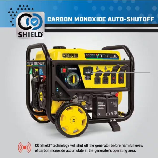 Champion Power Equipment 10,000/8,000-Watt Electric Start Gasoline Propane and Natural Gas Tri-Fuel Portable Generator, CO Shield, NG/LPG Hoses