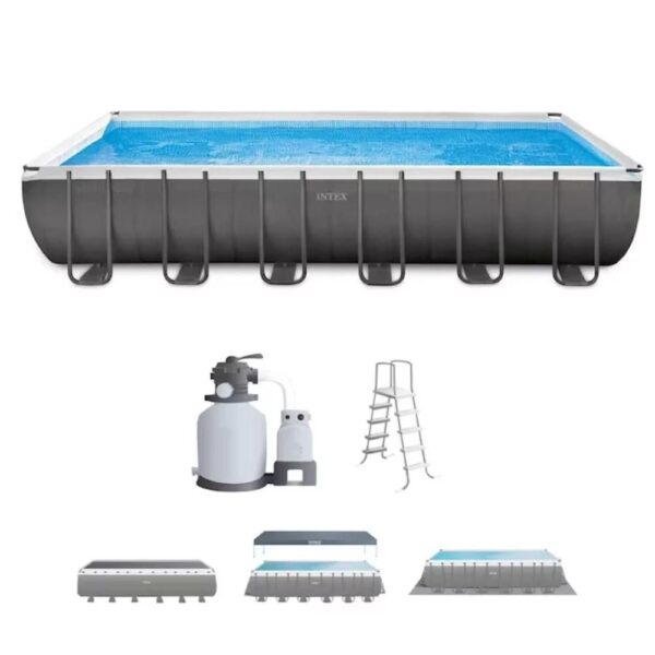 Intex 24-ft x 12-ft x 52-in Metal Frame Rectangle Above-Ground Pool with Filter Pump,Ground Cloth,Pool Cover and Ladder