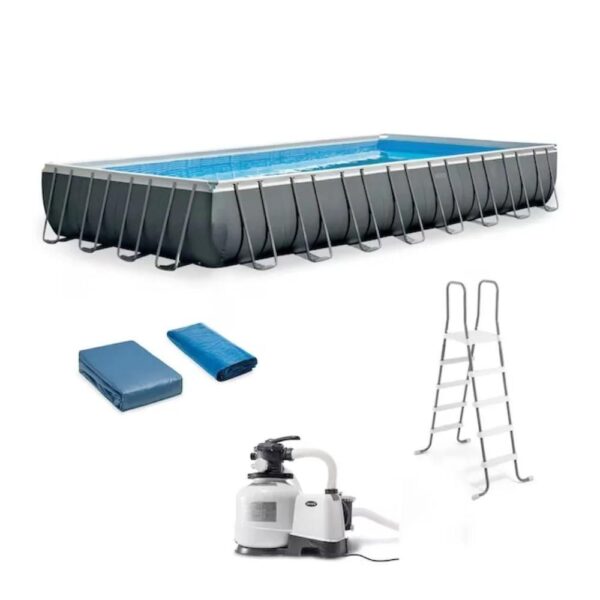 Intex 32-ft x 16-ft x 52-in Metal Frame Rectangle Above-Ground Pool with Filter Pump,Ground Cloth,Pool Cover and Ladder