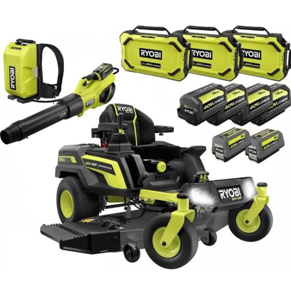 RYOBI 54 in. 80-Volt HP Brushless Battery Electric Cordless Zero Turn Mower, Blower, Backpack Battery – Batteries and Chargers