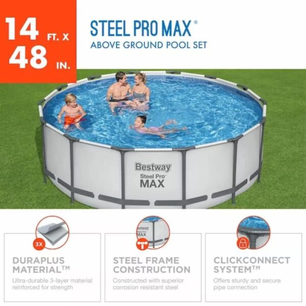 Bestway 14-ft x 14-ft x 48-in Metal Frame Round Above-Ground Pool with Filter Pump,Pool Cover and Ladder