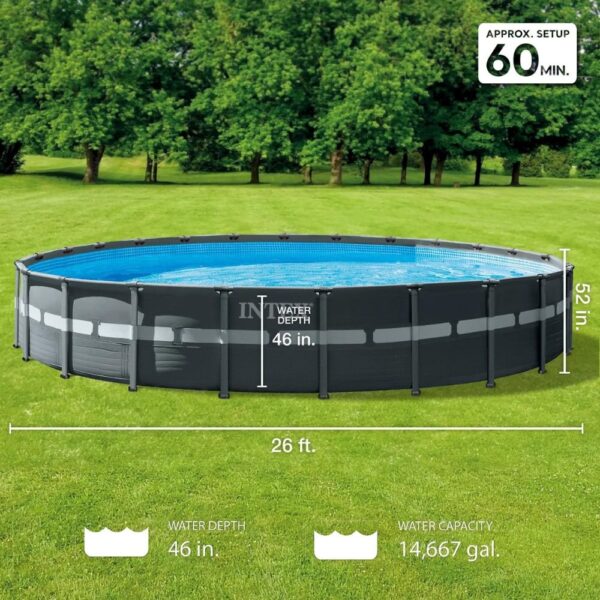 Intex Ultra Frame 26 Foot x 52 Inch Round Above Ground Outdoor Swimming Pool Set