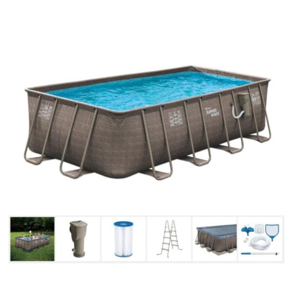 Summer Waves 18ft x 9ft x 52in Above Ground Rectangle Frame Swimming Pool Set