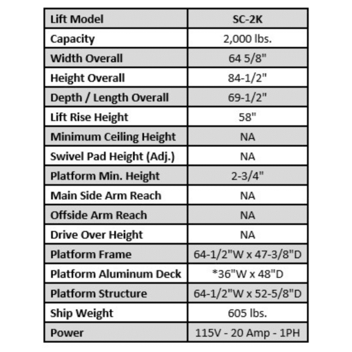 Auto Lift SC-2K Turf Lift 2000lb