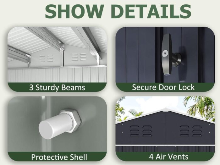 10 ft. W x 14 ft. D Outdoor Metal Shed Storage with Updated Frame Structure and Lockable Doors, White
