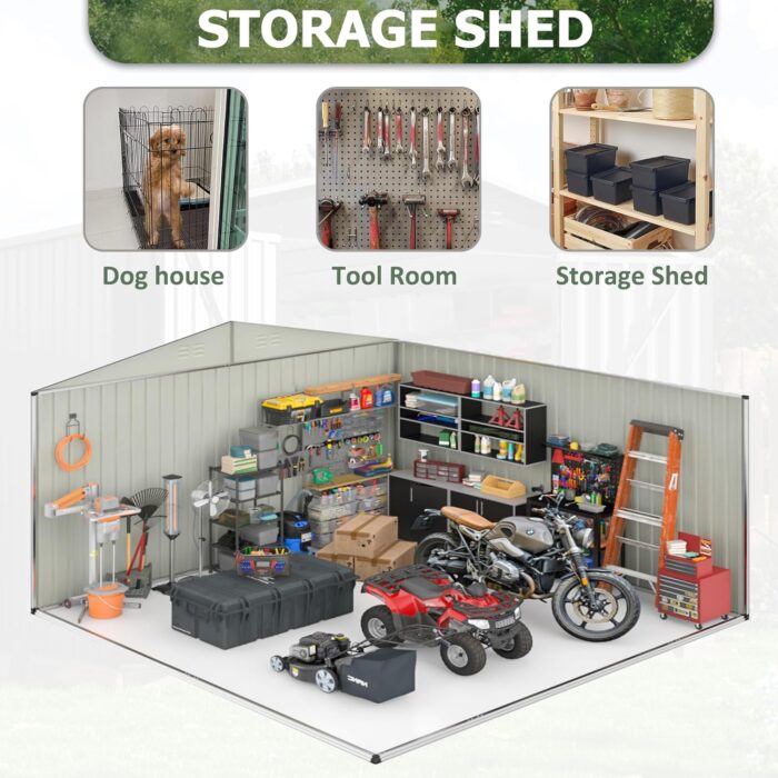 10 ft. W x 14 ft. D Outdoor Metal Shed Storage with Updated Frame Structure and Lockable Doors, White