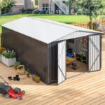 10 ft. W x 14 ft. D Outdoor Metal Shed Storage with Updated Frame Structure and Lockable Doors, White