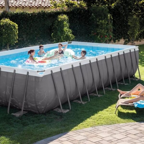 Intex 24-ft x 12-ft x 52-in Metal Frame Rectangle Above-Ground Pool with Filter Pump,Ground Cloth,Pool Cover and Ladder