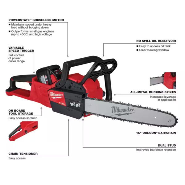 Milwaukee M18 FUEL 16 in. 18V Electric Battery Chainsaw/String Trimmer/Blower/Hatchet/Brush/Pole/Line/(4) /(3) Chargers