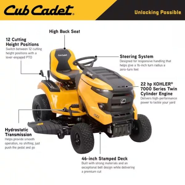 Cub Cadet XT1 Enduro LT 46 in. 22 HP V-Twin Kohler 7000 Series Engine Hydrostatic Drive Gas Riding Lawn Tractor