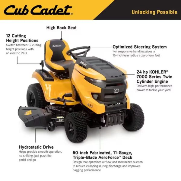 Cub Cadet XT1 Enduro LT 50 in. Fabricated Deck 24 HP V-Twin Kohler 7000 Series Engine Hydrostatic Drive Gas Riding Lawn Tractor