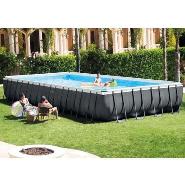 Intex 24-ft x 12-ft x 52-in Metal Frame Rectangle Above-Ground Pool with Filter Pump,Ground Cloth,Pool Cover and Ladder