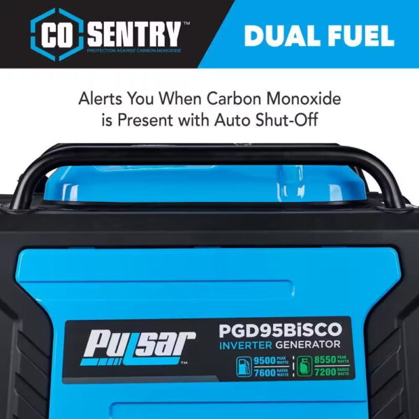 Pulsar 9,500-Watt Super Quiet Dual Fuel Inverter Generator with CO Alert and Remote Start