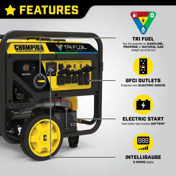 Champion Power Equipment 15,000/12,000-Watt Electric Start Gasoline Propane and Natural Gas Tri-Fuel Portable Generator, CO Shield, NG/LPG Hoses