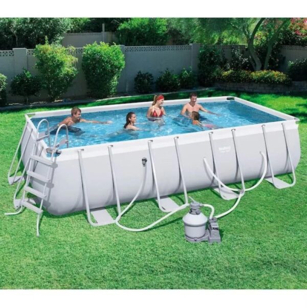 Bestway 18-ft x 9-ft x 48-in Metal Frame Rectangle Above-Ground Pool with Filter Pump,Ground Cloth,Pool Cover and Ladder