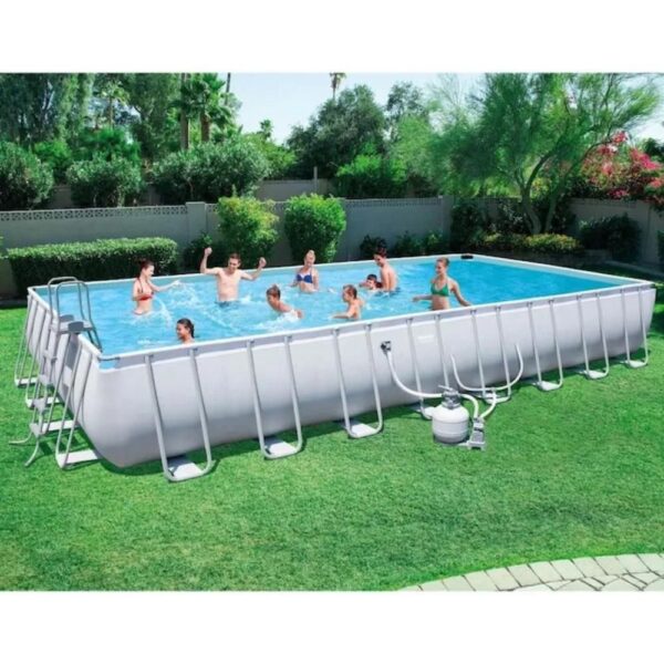 Bestway 31-ft x 16-ft x 52-in Metal Frame Rectangle Above-Ground Pool with Filter Pump,Ground Cloth,Pool Cover and Ladder