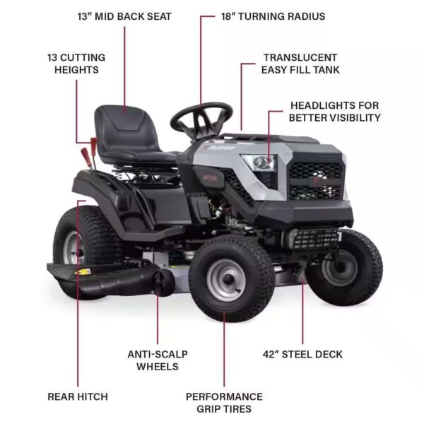 Murray MT100 42 in. 13.5 HP 500cc E1350 Series Briggs and Stratton Engine 6-Speed Manual Gas Riding Lawn Tractor Mower