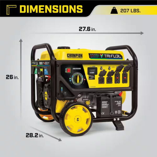 Champion Power Equipment 10,000/8,000-Watt Electric Start Gasoline Propane and Natural Gas Tri-Fuel Portable Generator, CO Shield, NG/LPG Hoses