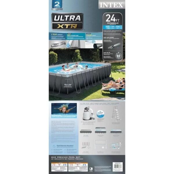 Intex 24-ft x 12-ft x 52-in Metal Frame Rectangle Above-Ground Pool with Filter Pump,Ground Cloth,Pool Cover and Ladder