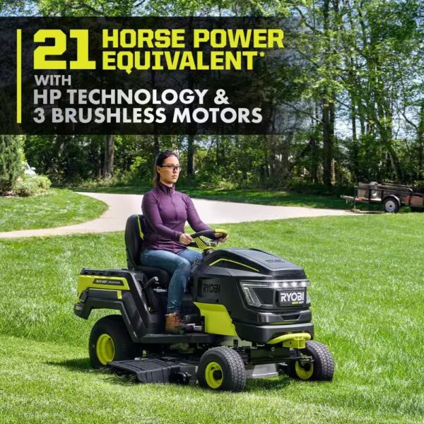 RYOBI 80V HP Brushless 42 in. Battery Electric Cordless Riding Lawn Tractor with (3) 80V 10Ah Batteries and Charger