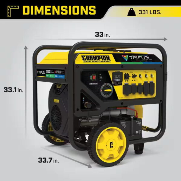 Champion Power Equipment 15,000/12,000-Watt Electric Start Gasoline Propane and Natural Gas Tri-Fuel Portable Generator, CO Shield, NG/LPG Hoses