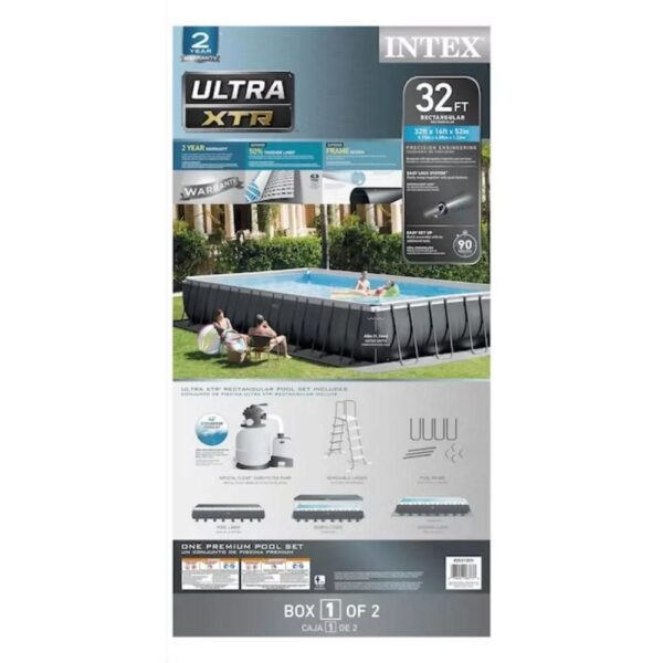 Intex 32-ft x 16-ft x 52-in Metal Frame Rectangle Above-Ground Pool with Filter Pump,Ground Cloth,Pool Cover and Ladder