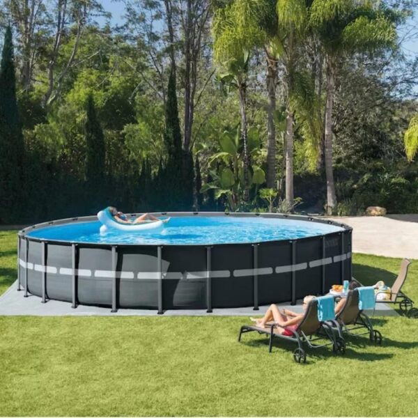 Intex 26-ft x 26-ft x 52-in Metal Frame Round Above-Ground Pool with Filter Pump,Ground Cloth,Pool Cover and Ladder