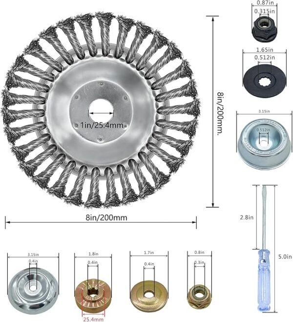 NeJesZoe 8 Inch Steel Wire Rotary Weed Brush Cutter Trimmer Head Weed Cutter Eater Blade with Universal Adapter Kits for Stihl String Trimmer Gardening Lawnmower Moss Grass Rust Removal etc