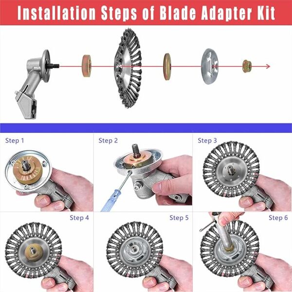 NeJesZoe 8 Inch Steel Wire Rotary Weed Brush Cutter Trimmer Head Weed Cutter Eater Blade with Universal Adapter Kits for Stihl String Trimmer Gardening Lawnmower Moss Grass Rust Removal etc