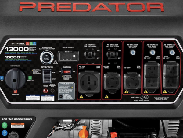 PREDATOR 13,000 Watt Tri-Fuel Portable Generator with Remote Start and CO SECURE